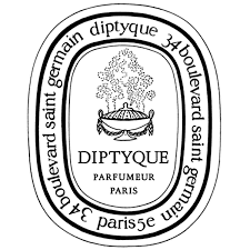 Logo von Diptyque Parfumeur Paris in der Mitte und Adresse 34 Boulevard Saint Germain im ovalen Rahmen.