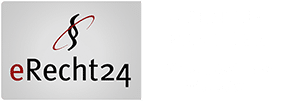 Logo von eRecht24 mit einem stilisierten Paragraphensymbol auf grauem Hintergrund.
